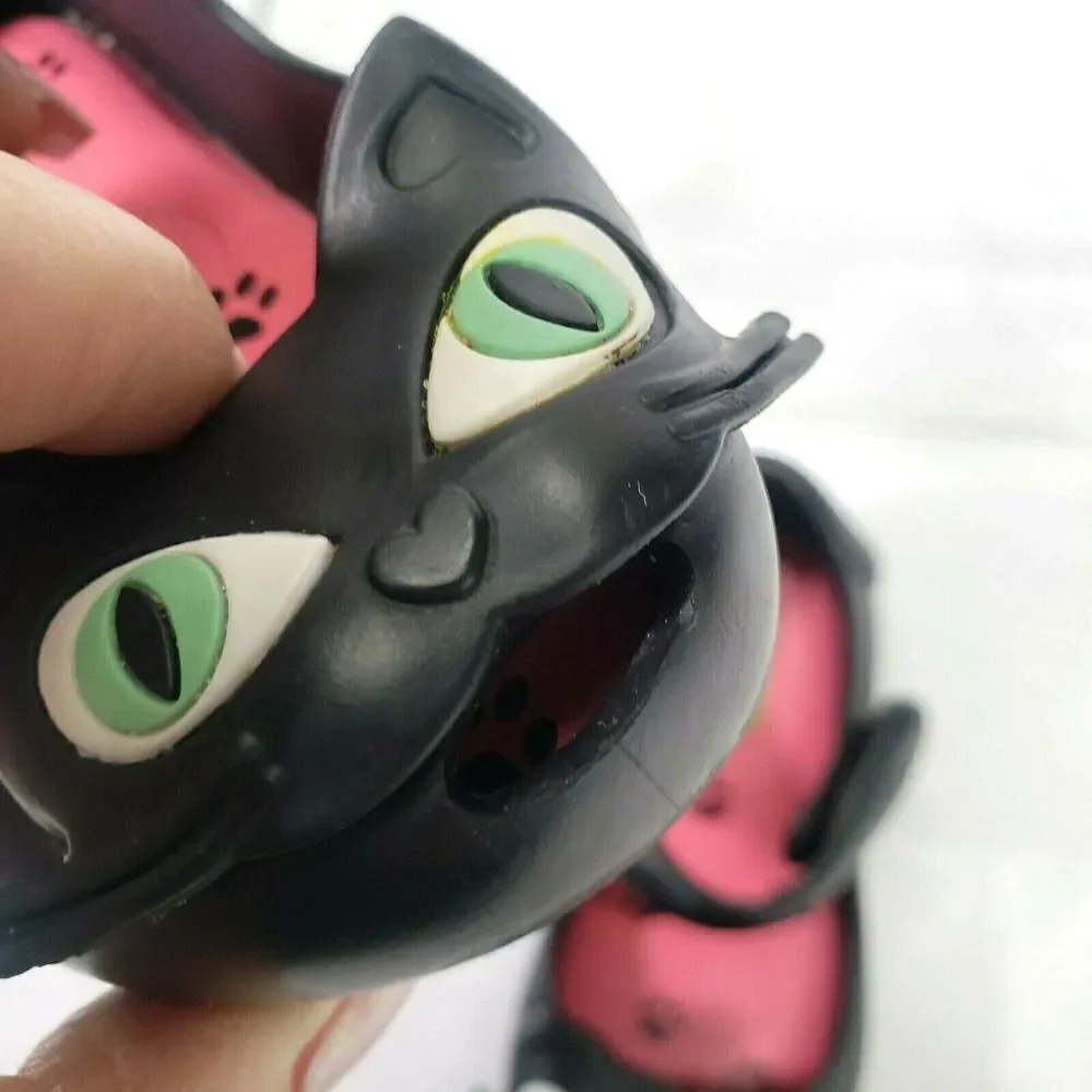 Mini Melissa girls size 7 black‎ cat ultragirl mary jane peep toe hook and loop